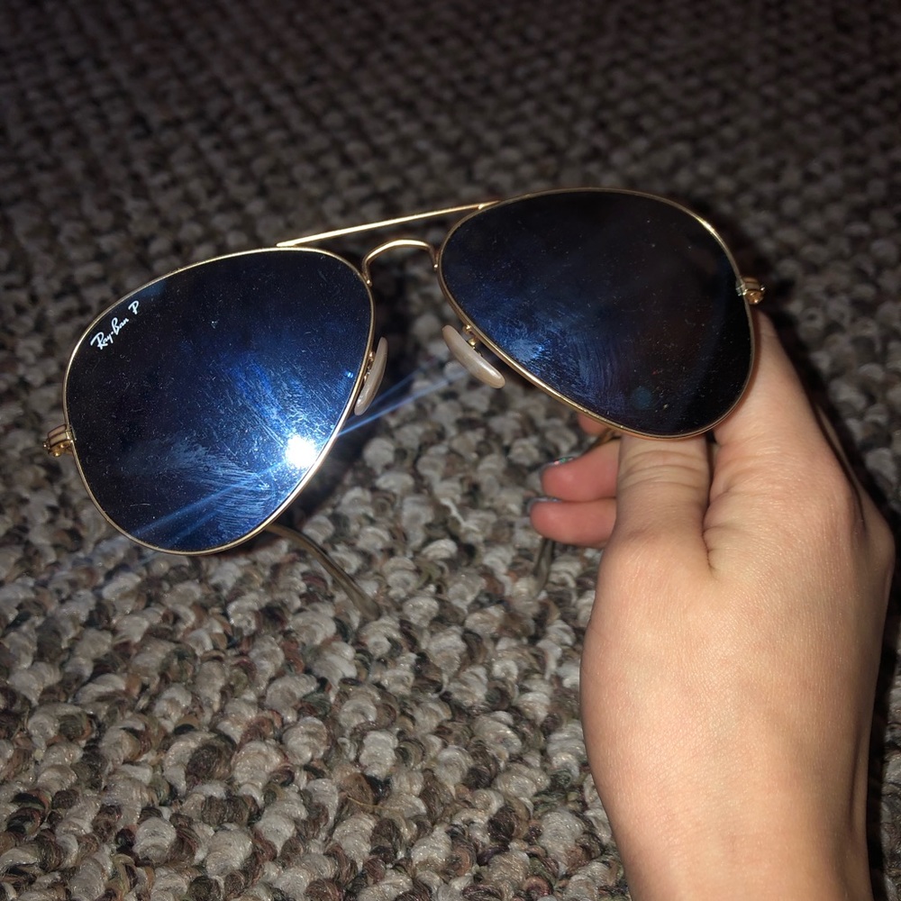 Lg Light Blue Polarized Flash Ray-Ban Aviators
